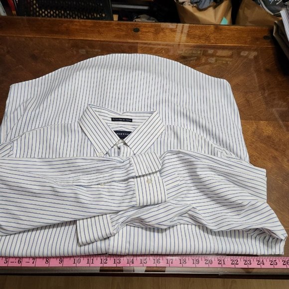 Lands' End Shirt Mens 16.5 32 Blue Striped Button Down No Iron Nautical Gorpcore - Picture 10 of 11